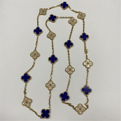 VCA Replica Vintage Alhambra Necklace 20 Motifs 18K ทองเหลือง เพชรทองเหลือง Lapis Lazuli