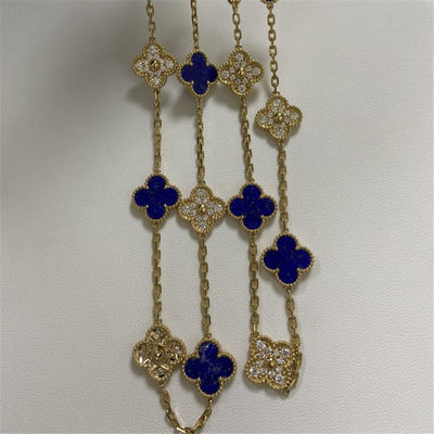 VCA Replica Vintage Alhambra Necklace 20 Motifs 18K ทองเหลือง เพชรทองเหลือง Lapis Lazuli