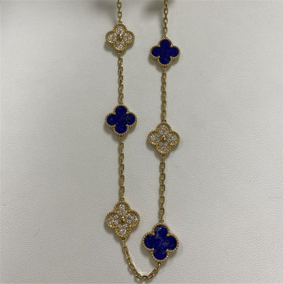 VCA Replica Vintage Alhambra Necklace 20 Motifs 18K ทองเหลือง เพชรทองเหลือง Lapis Lazuli