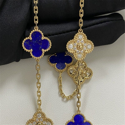 VCA Replica Vintage Alhambra Necklace 20 Motifs 18K ทองเหลือง เพชรทองเหลือง Lapis Lazuli