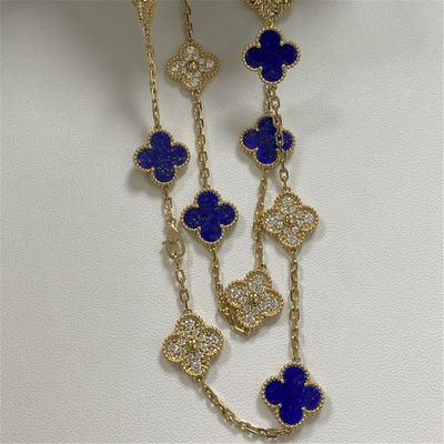 VCA Replica Vintage Alhambra Necklace 20 Motifs 18K ทองเหลือง เพชรทองเหลือง Lapis Lazuli