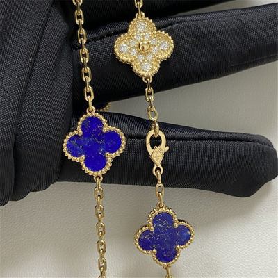 VCA Replica Vintage Alhambra Necklace 20 Motifs 18K ทองเหลือง เพชรทองเหลือง Lapis Lazuli