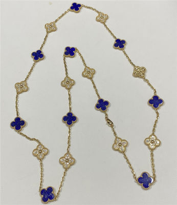 VCA Replica Vintage Alhambra Necklace 20 Motifs 18K ทองเหลือง เพชรทองเหลือง Lapis Lazuli