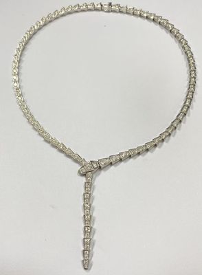 รุ่นใหม่ Bulgari Serpenti Viper Slim Necklace 18K เงินขาว ทองคําเต็มเพชรเพชร 18 คาราท ทองคําเครื่องประดับ Dubai