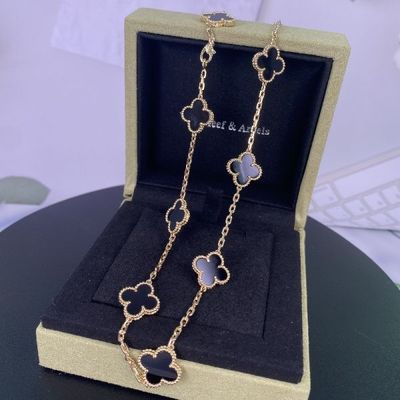 VCA Vintage Alhambra 18k vàng vàng vòng cổ, 10 động tác với Onyx bán đồ trang sức vàng 18k