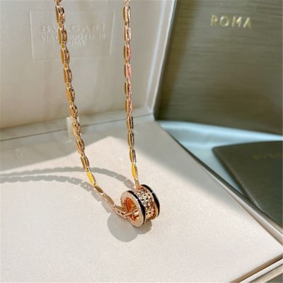 BVLGARI B.Zero1 ทองกุหลาบ 18k ทองคล้องคล้องคล้องคล้องคล้องคล้องหิน 38.5cm