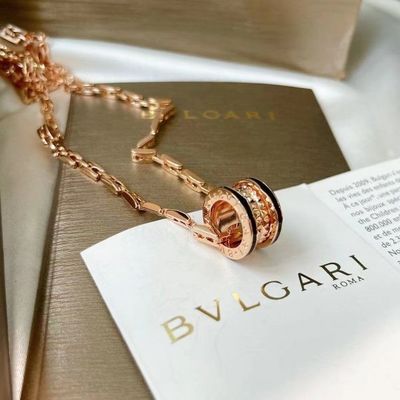 BVLGARI B.Zero1 ทองกุหลาบ 18k ทองคล้องคล้องคล้องคล้องคล้องคล้องหิน 38.5cm
