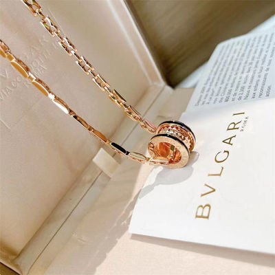 BVLGARI B.Zero1 ทองกุหลาบ 18k ทองคล้องคล้องคล้องคล้องคล้องคล้องหิน 38.5cm