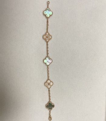 0.97คารา 15mm 18k โรสทอง Anklet วินเทจ Alhambra แบรนเดอร์ 5 motif 18k ทองเหลือง