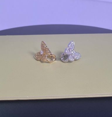 Ouro Amarelo 18K puro Dois Orelhos de Ouro Borboleta Safiros e Diamantes 0,99 quilates