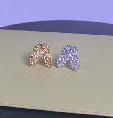 Ouro Amarelo 18K puro Dois Orelhos de Ouro Borboleta Safiros e Diamantes 0,99 quilates
