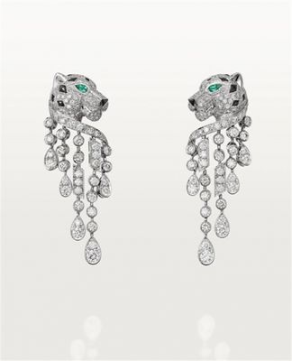 5.63 คาราท ปานเทอร์ De 18k ทองหูข้อมือทองขาว 18k หูข้อมือกับทอง Emeralds Onyx เพชร