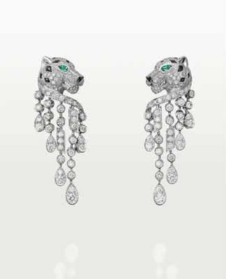 5.63 คาราท ปานเทอร์ De 18k ทองหูข้อมือทองขาว 18k หูข้อมือกับทอง Emeralds Onyx เพชร