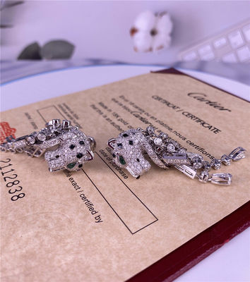 5.63 คาราท ปานเทอร์ De 18k ทองหูข้อมือทองขาว 18k หูข้อมือกับทอง Emeralds Onyx เพชร