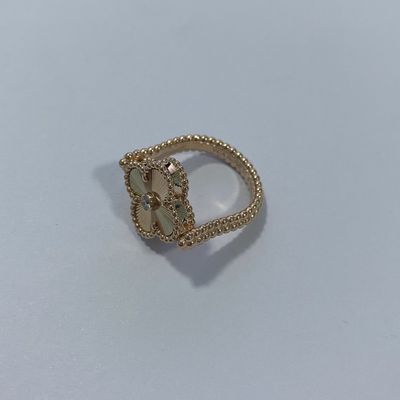 Fake For New Van Cleef & Arpels Vintage Alhambra Carnelian 18K Rose Gold Guilloché Diamond Reversible Ring VCARP7U500