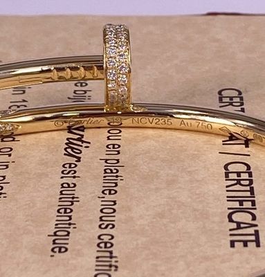 3.5 มิลลิเมตร ทองคําแท้ 18K เครื่องประดับทองเหลือง Cartier ขนาดเล็ก Juste Un Clou กับเพชร