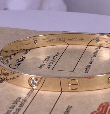 6.1 มิลลิเมตร 18k ทองคําแท้ สร้อยข้อมือ Cartier แฟวร์ สร้อยข้อมือทองคําขาว 4 เพชร