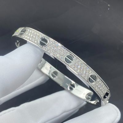 Cartier Love 18k de ouro Recheado de jóias de ouro branco Pave diamante preto Cerâmica pulseira