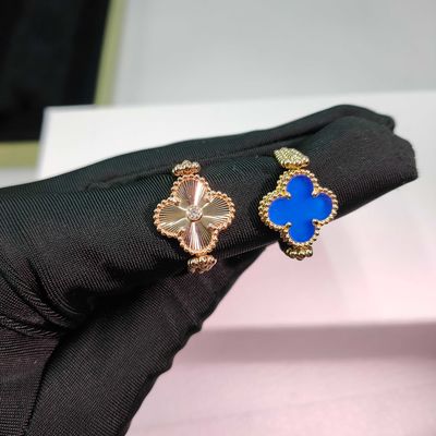 Желтое золото Лучшие роскошные ювелирные изделия с материалом Винтажный Альгамбра реверсивное кольцо 18K желтое золото, агат, алмаз
